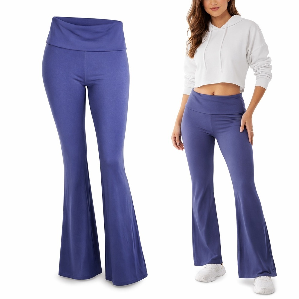 Trendy Queen | Blue Fold Over Waist Flare Pants Yoga Lounge | Size S